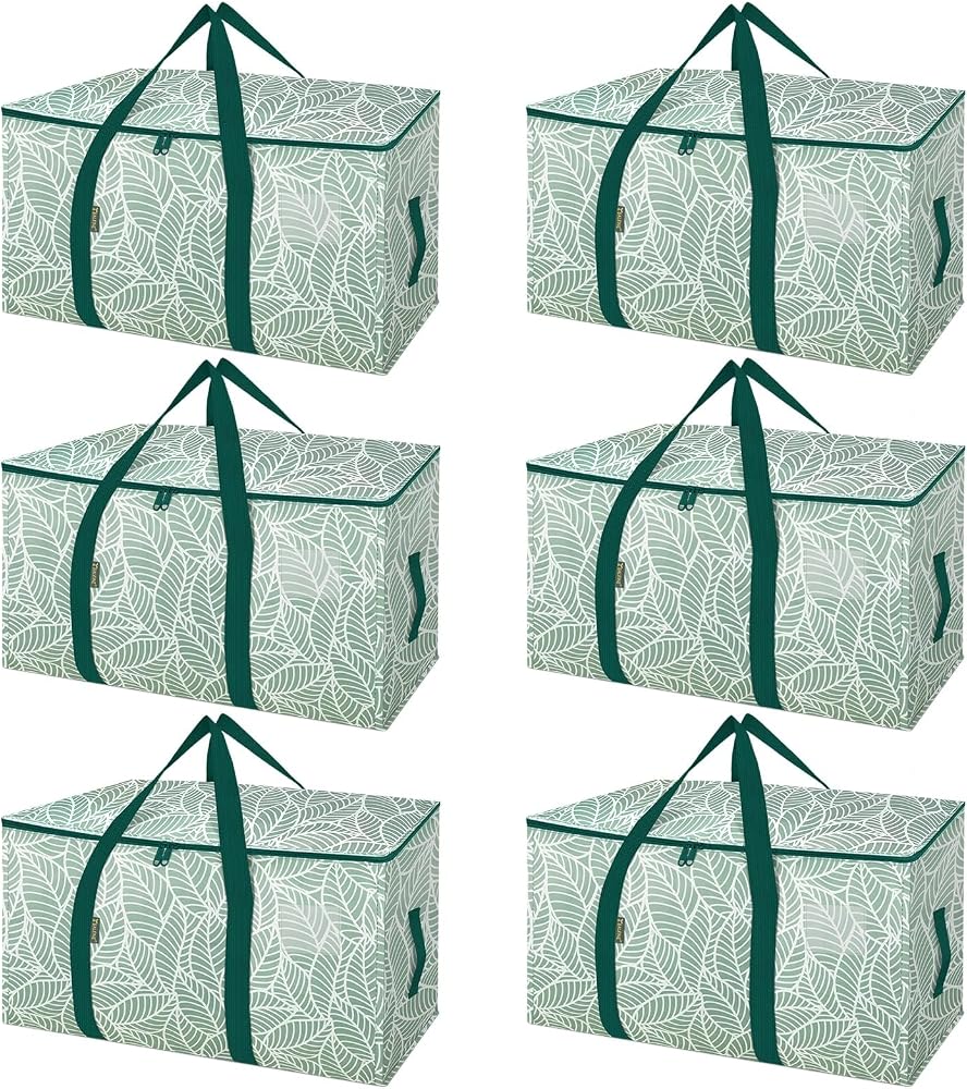 BALEINE 6-Pack Oversized Moving Bags with Reinforced Handles, Heavy-Duty Storage Tote for Clothes, Moving Supplies (Antique Folidage, 6-Pack)